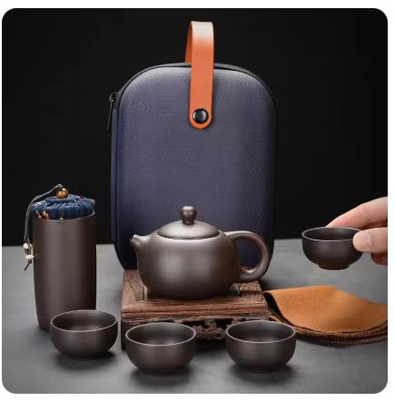 Korean Tea Set - طقم شاي من الطين الأرجواني للسفر،