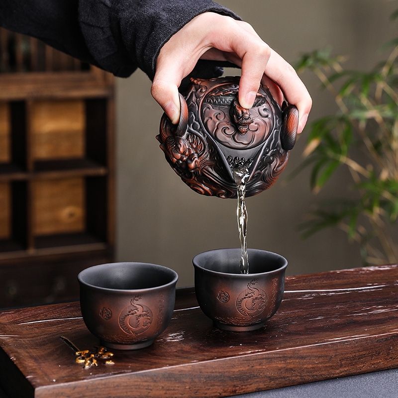 Korean Tea Set - الفخار الأرجواني الصيني اليدوية كومة نحت