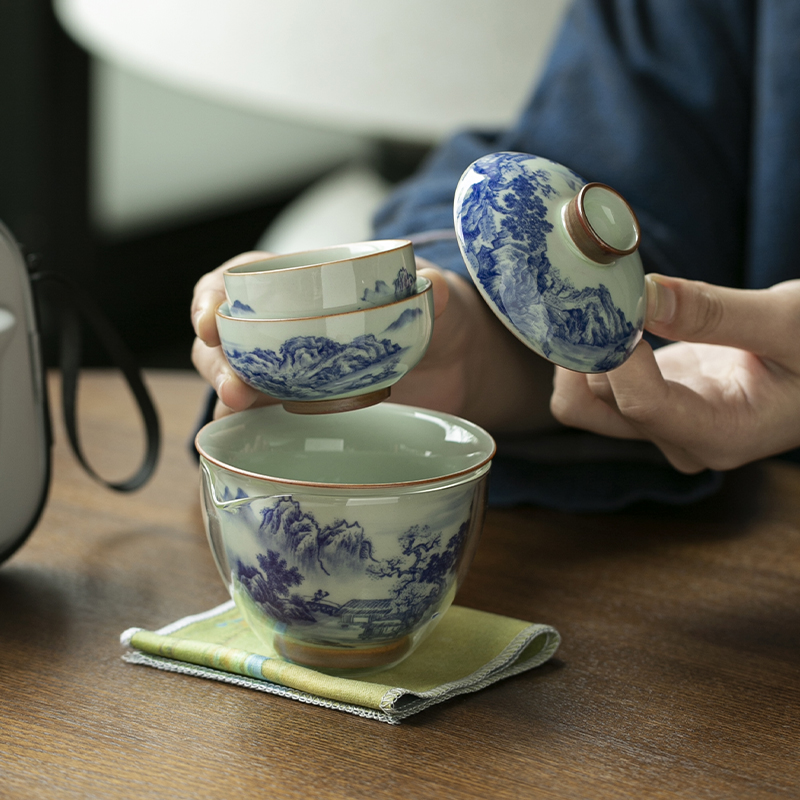 الصينية الرجعية الأزرق والأبيض - مراجعة Korean Tea Set وسعره